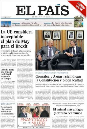 Portada del diario El País para este viernes, 21 de septiembre (Foto TA)